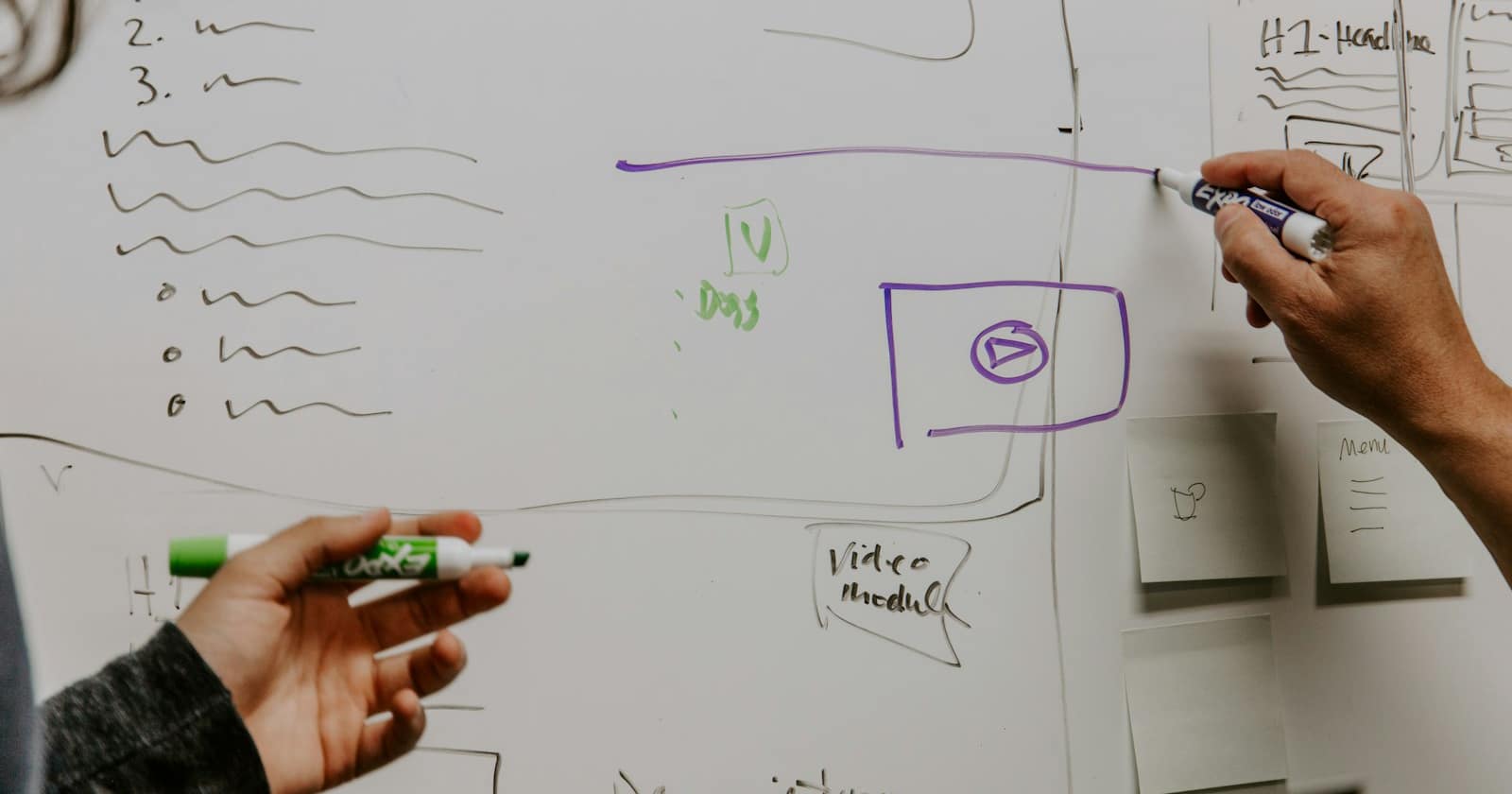 Zwei Kolleginnen arbeiten an einem Whiteboard einen Plan durch