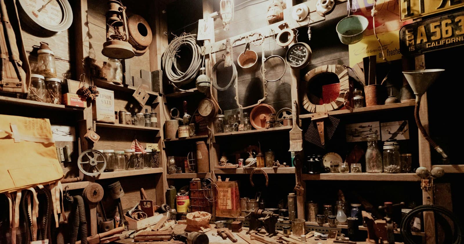 Tools arranged neatly on a workshop bench