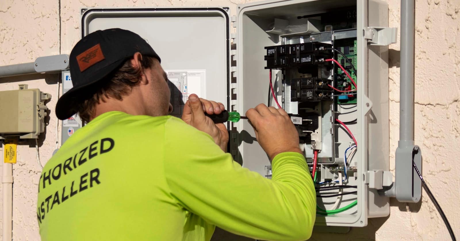 Ein Techniker arbeitet neben einem Servicefahrzeug