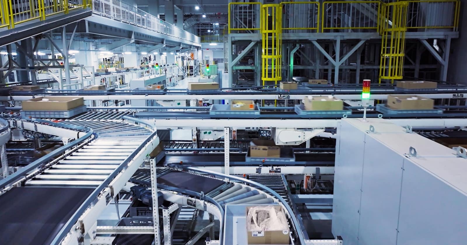 An industrial conveyor belt moving items along a line