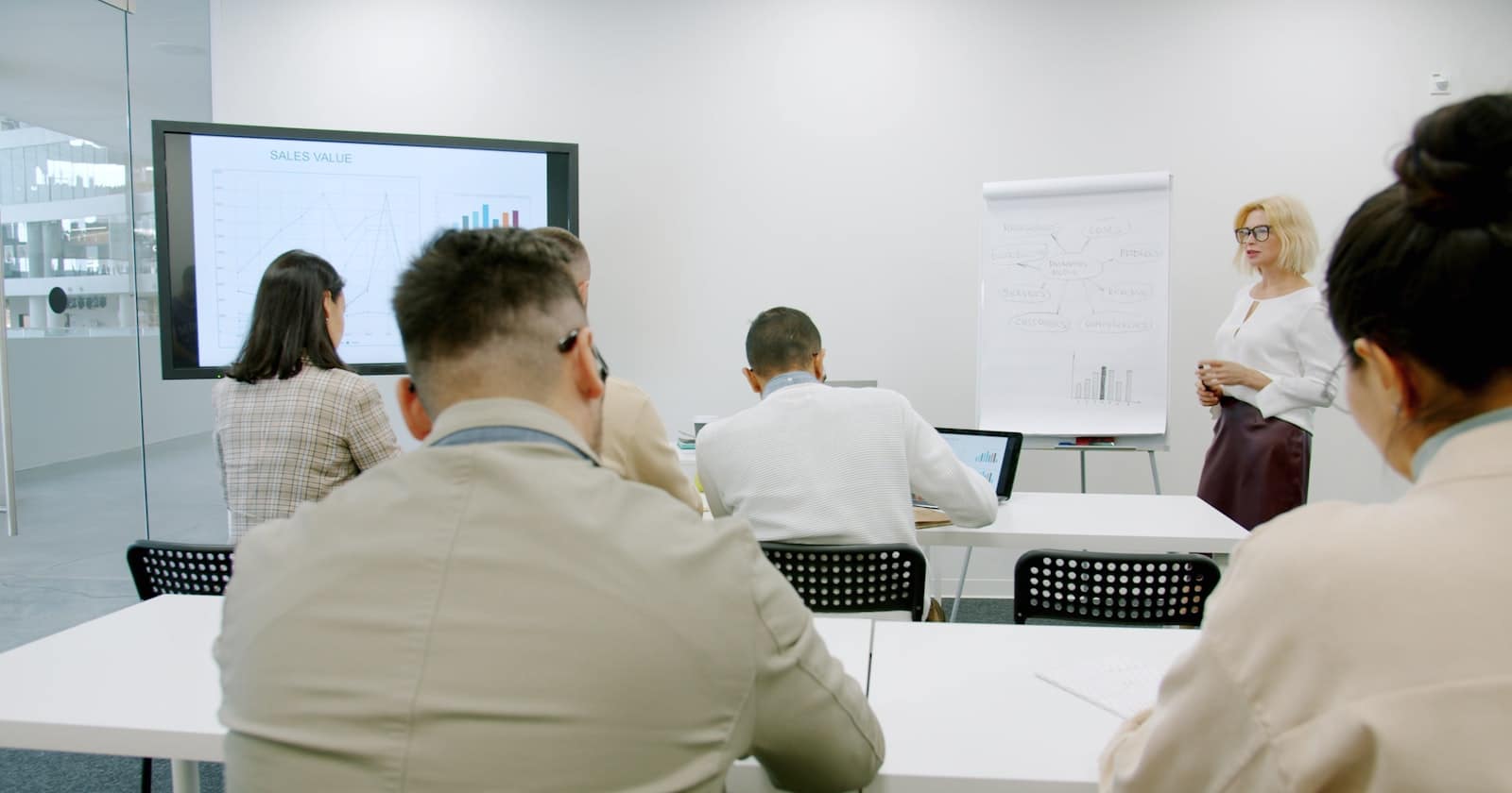 A small team in a training session in an office